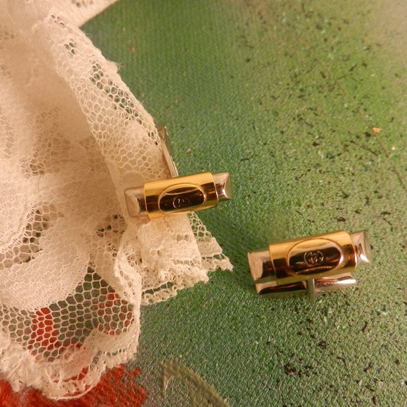 VTG Gucci logo designer cufflinks silver gold Accessory Collection luxury GG - Picture 4 of 16